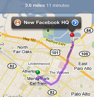 FACEBOOK; PALO ALTO TO MENLO PARK